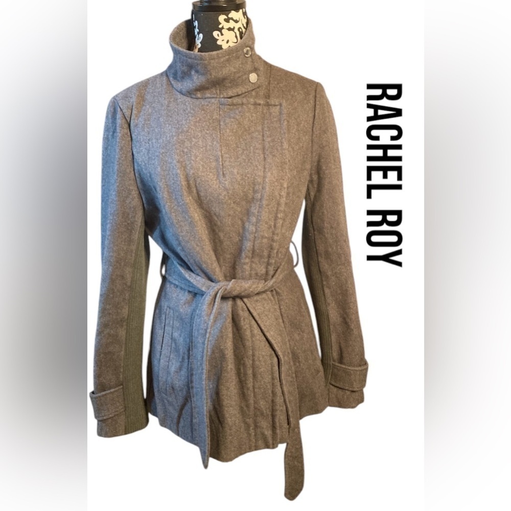Rachel Roy Wool Blend Women's Dress Jacket Size Medium Grey Wool Blend Tie Waist